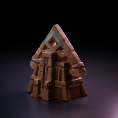 Ancient pyramid structure, stylized fantasy design.