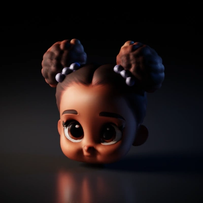 Cute cartoon girl with big eyes, pigtails.