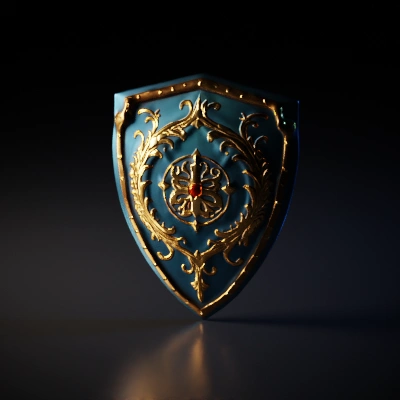 Ornate medieval shield with intricate patterns.