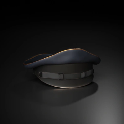Military officer's cap, detailed stitching, and strap.