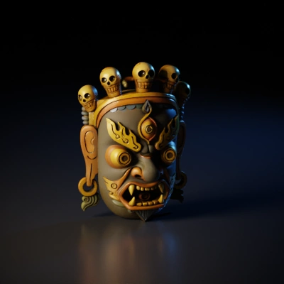 Decorative ritual mask with skulls.