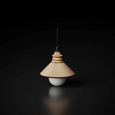 Pendant light fixture with illuminated bulb.