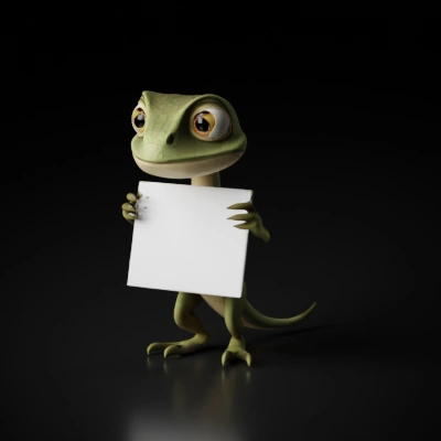 Cartoon lizard with sign.