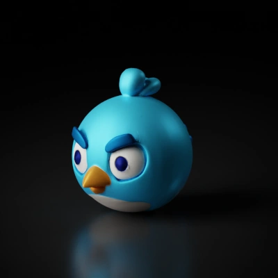 Round, animated bird with angry expression.
