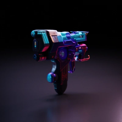 Futuristic laser gun with neon accents, highly detailed.