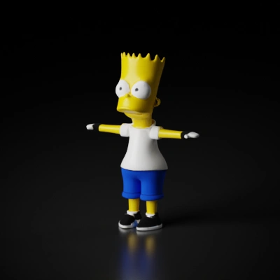 Cartoon character neutral pose, spiky hair, shorts, white shoes. yellow hands