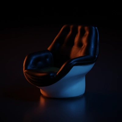 Comfortable ergonomic chair, tufted upholstery.