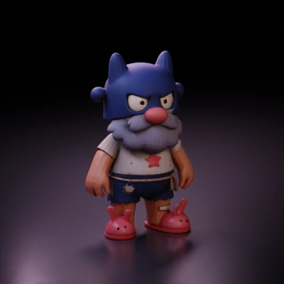 Cartoon character with blue mask.