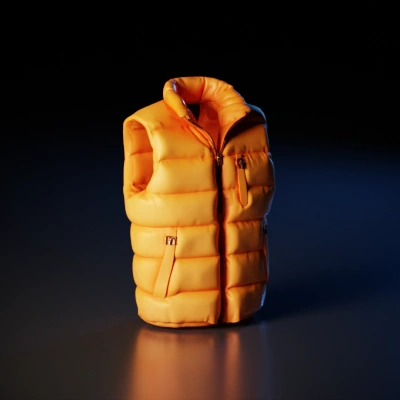 Orange puffer vest for winter wear.