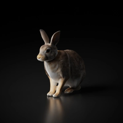 Realistic rabbit, lifelike fur details.