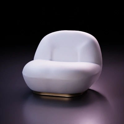 Rounded modern chair with plush texture.