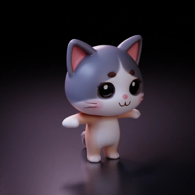 Cute chibi cat character, big eyes, arms out.