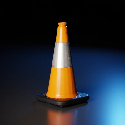 Traffic cone with reflective strip.