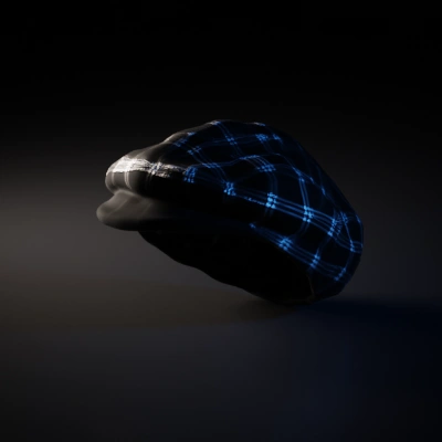 Flat cap, checkered pattern.