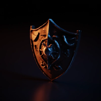 Ornate medieval shield with intricate designs.