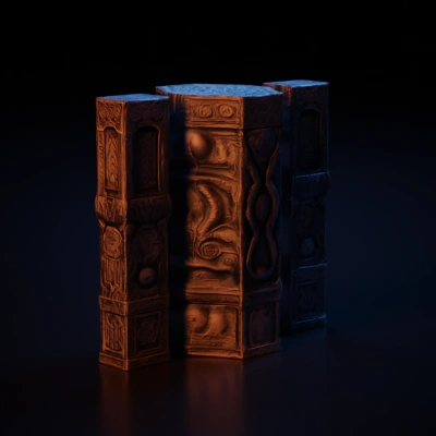 Ancient pillar with intricate carvings and detailed patterns.