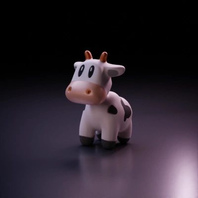 Cartoonish cow character, exaggerated features.