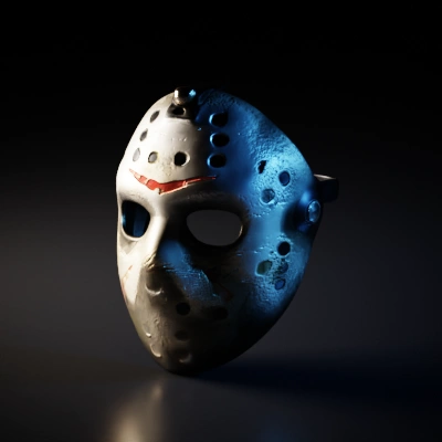 Hockey mask with holes, worn-out look.