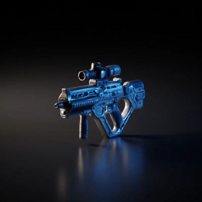 Long Sci-fi sniper rifle with scope attachment, tactical design.