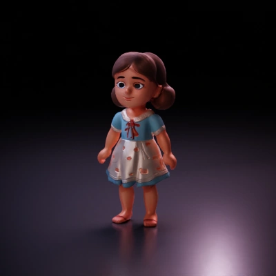 Young girl character, cartoon-like, simple dress.