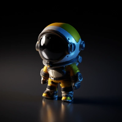 Space explorer with bulky suit, reflective helmet.
