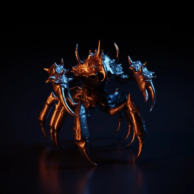 Armored crab-like creature with spiked limbs, menacing appearance.