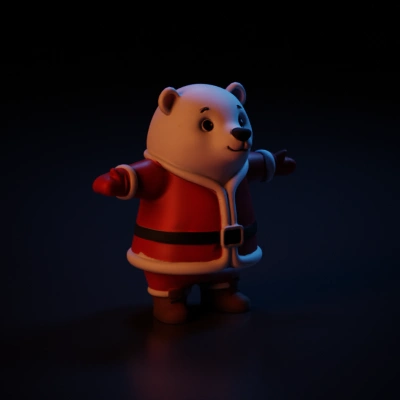 Polar bear in Santa costume.