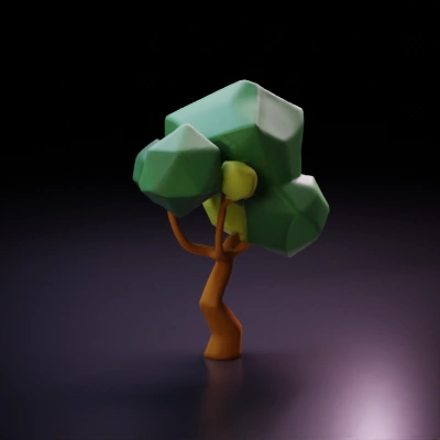 Low-poly 3D model of a tree, angular structure, gaming asset. low-poly,