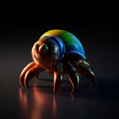 a hermit crab with a colorful shell.