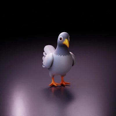 Cartoon pigeon with detailed wings, clear eyes, clean look.