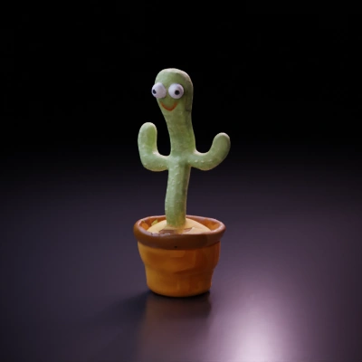 Cactus plush toy in a pot, smiling face.