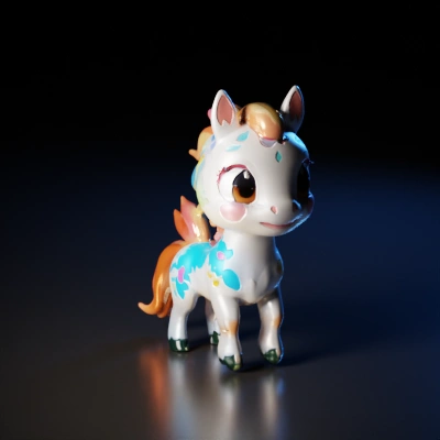 Cute unicorn character, magical appearance.