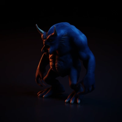 Monstrous beast with horns, sharp claws, and menacing teeth.