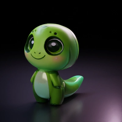 Cute cartoon dinosaur with big eyes.