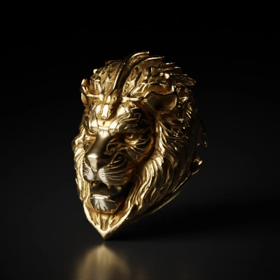 Mechanical lion head, detailed robotic design.