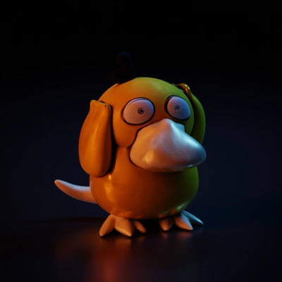 Cartoon duck-like creature with hands on head.