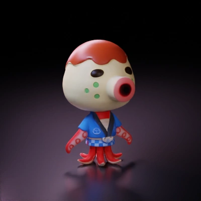 Octopus-like character, cartoon design, wearing traditional Japanese attire.