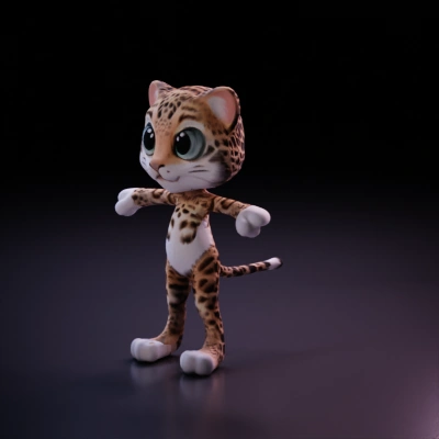 Cartoon leopard standing with outstretched arms, human-like.