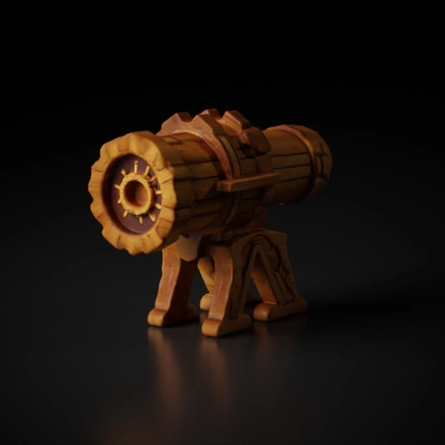 Wooden cannon replica, detailed craftsmanship.