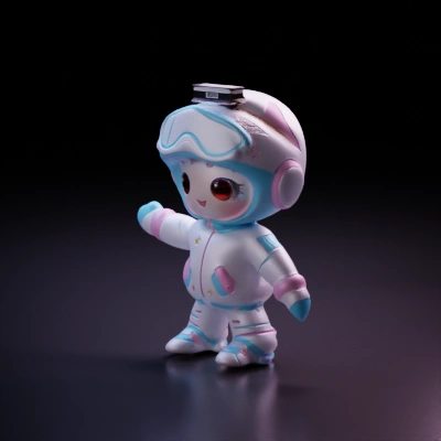 Cute astronaut figure, cartoonish design.