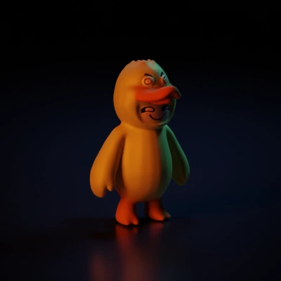 Human figure in duck costume.