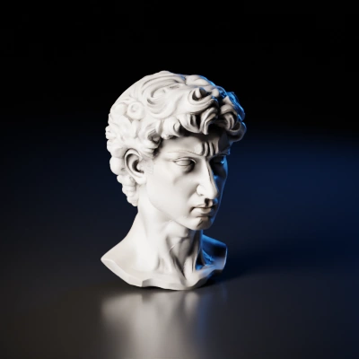 Human male head sculpture.