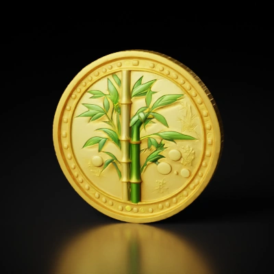gold coin with bamboo design.