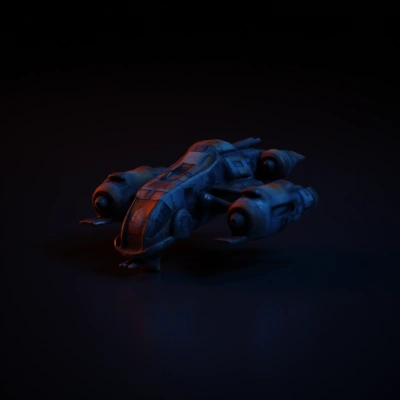 Spaceship with four engines, heavily armored, sci-fi.