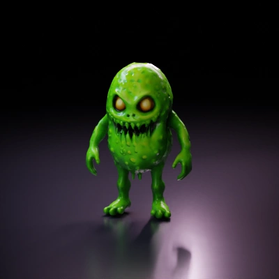 Grotesque slime monster, glowing eyes, jagged teeth.