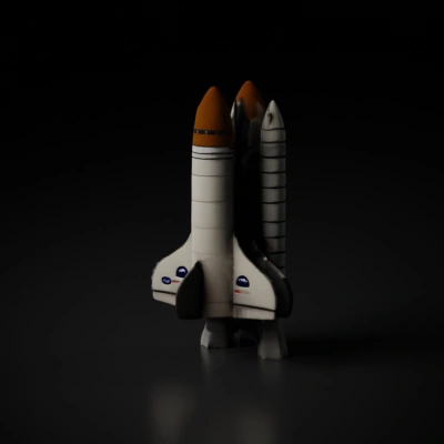 Space Shuttle with boosters, ready for launch.