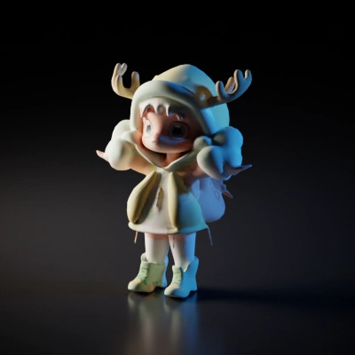 Child-like character with antler hat, toy-like appearance.