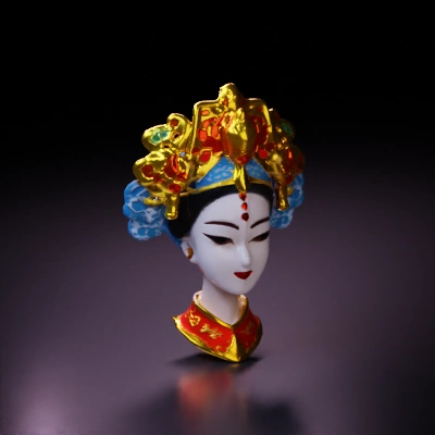 Chinese opera mask with ornate headdress.