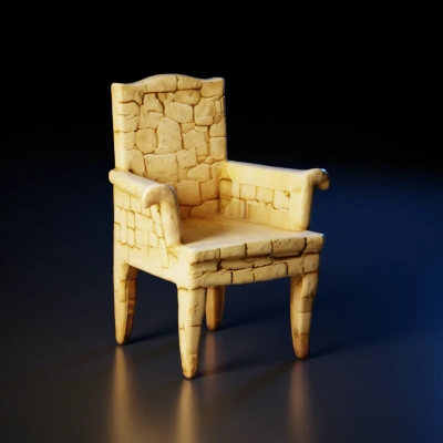 Stone armchair, medieval style, detailed texture.