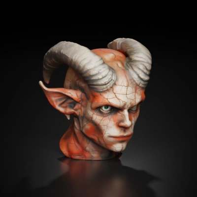 demonic creature's head with horns.